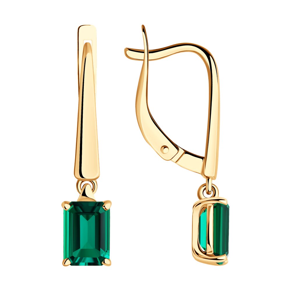 Серьги из красного золота с гидротермальными изумрудами