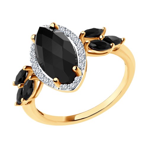 Кольцо из красного золота с агатом, фианитами и наношпинелью