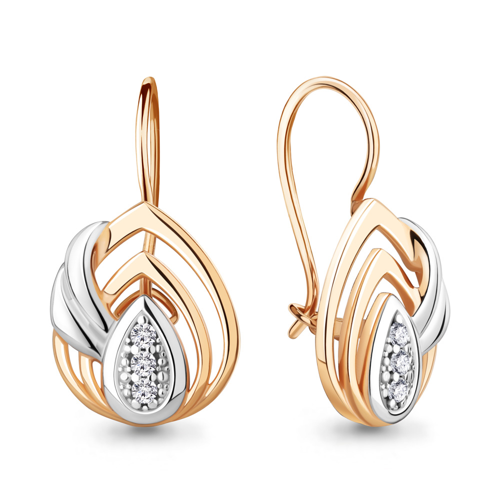 Серьги из комбинированного золота с фианитами