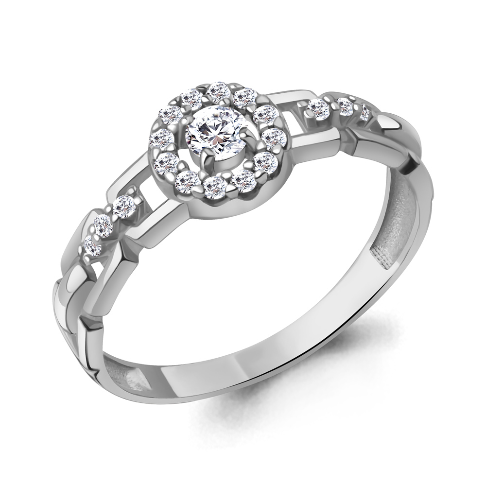 Кольцо из белого золота с фианитами