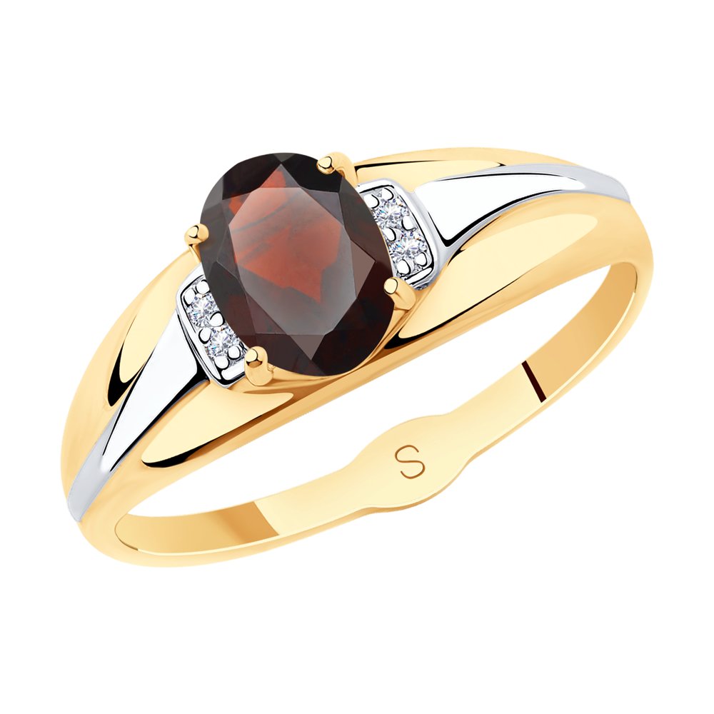 Кольцо из красного золота с гранатом и фианитами