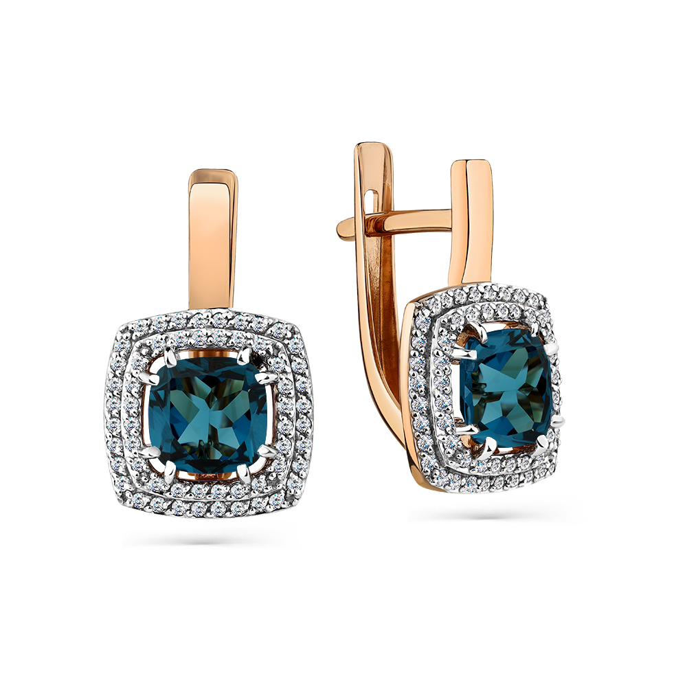 Серьги из красного золота с топазами и фианитами