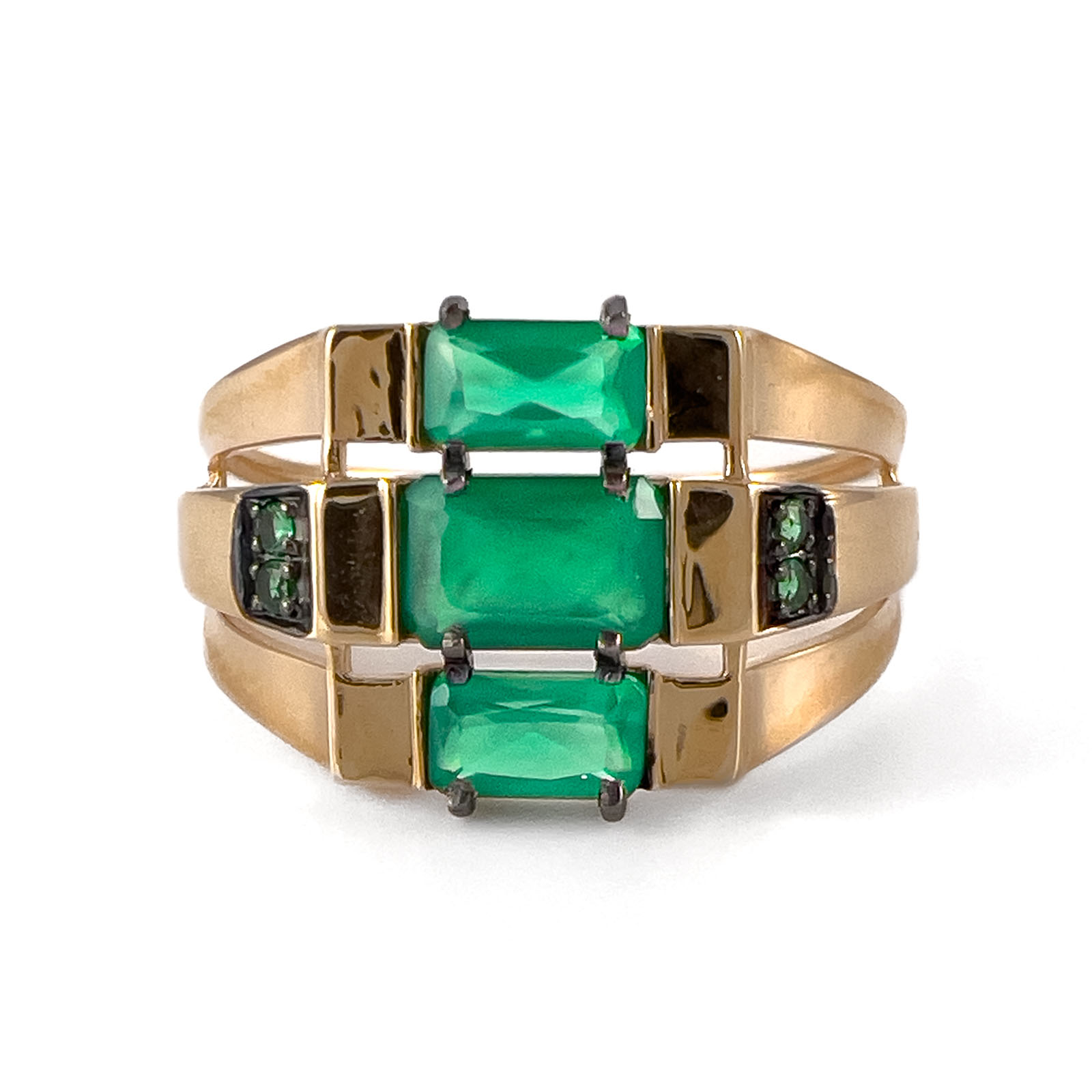 Кольцо из красного золота с агатами и фианитами