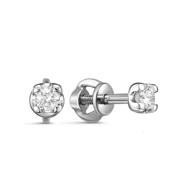 Серьги пусеты из белого золота с бриллиантами