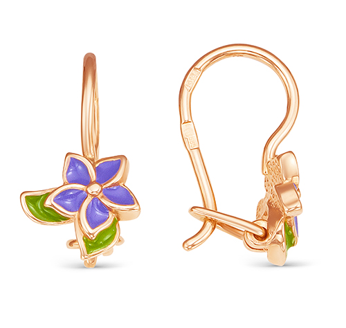 Серьги «Цветочки» из красного золота 585 пробы с эмалью