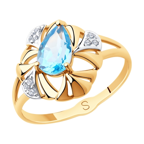 Кольцо из красного золота с топазом и фианитами