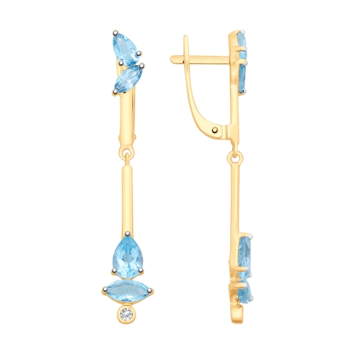 Серьги из красного золота с топазами и фианитами