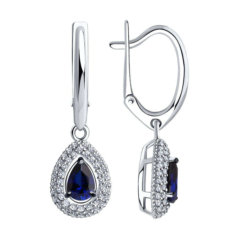 Серьги из белого золота с бриллиантами и сапфирами