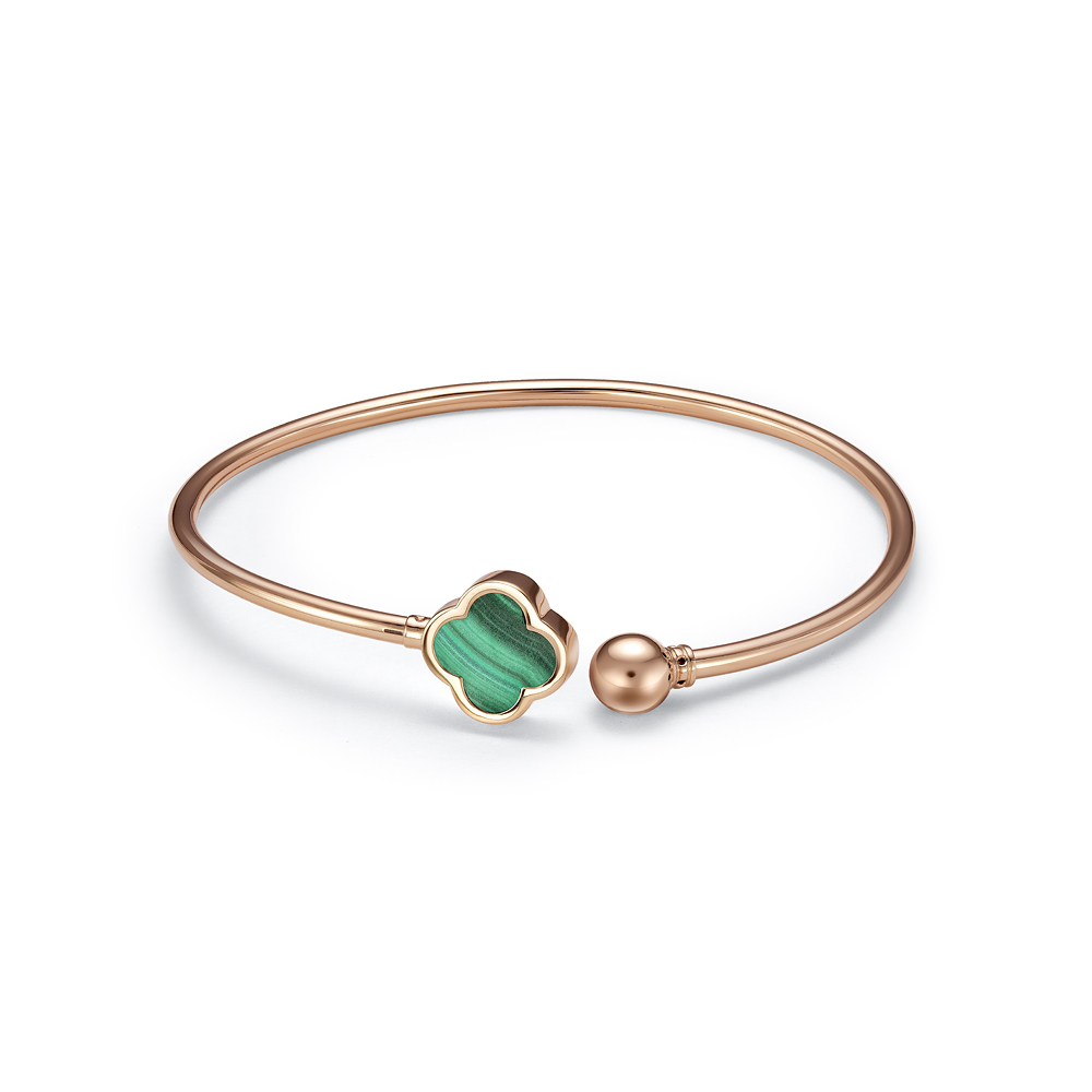 Браслет «Клевер» из красного золота с малахитом