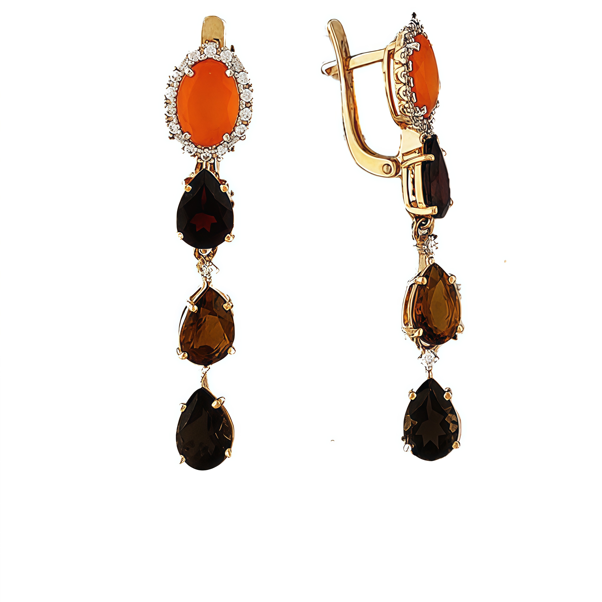 Серьги из красного золота с миксом камней