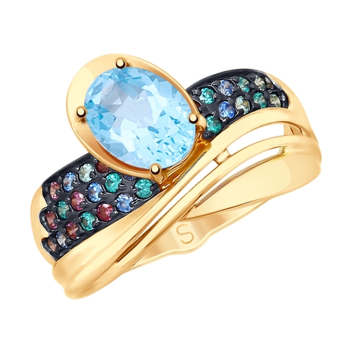 Кольцо из красного золота с топазом и фианитами