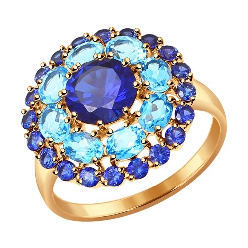 Кольцо из красного золота с миксом камней