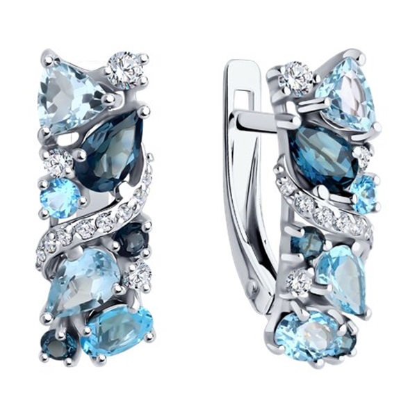 Серьги из белого золота с топазами и фианитами