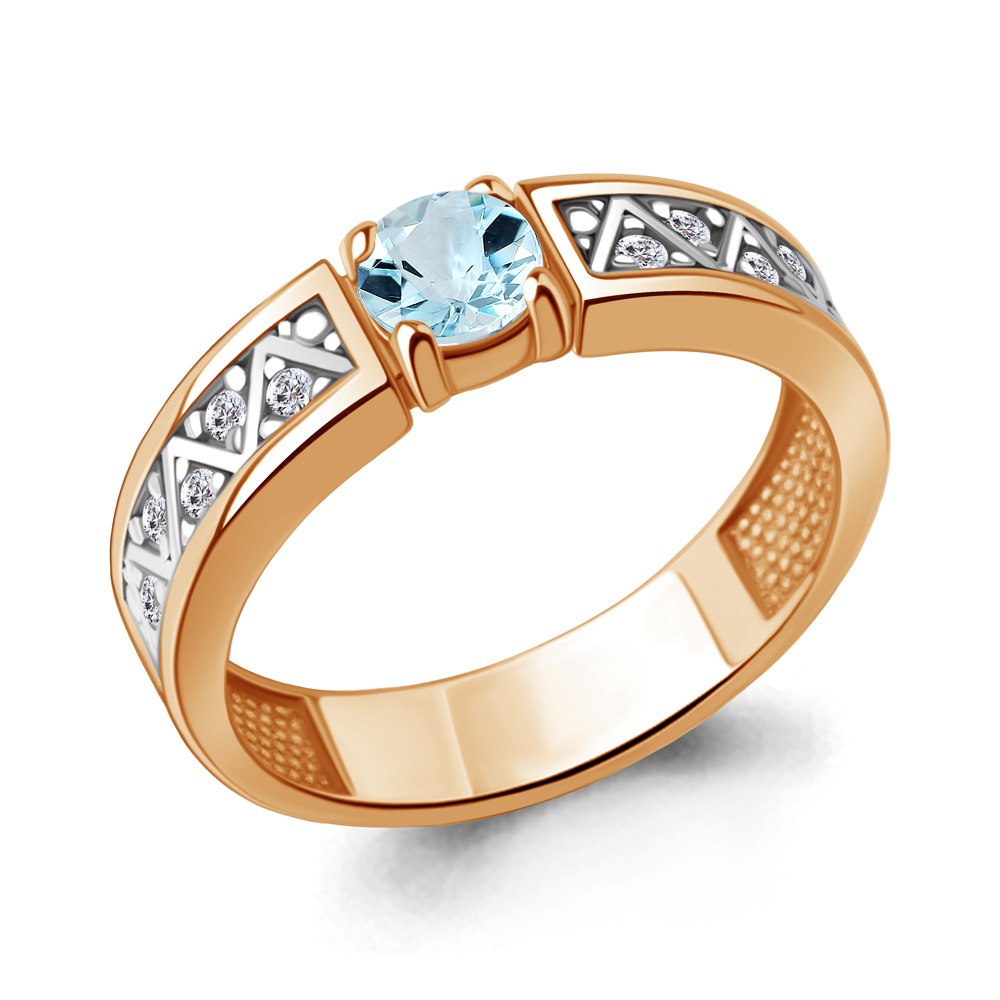 Кольцо из красного золота с топазом и фианитами