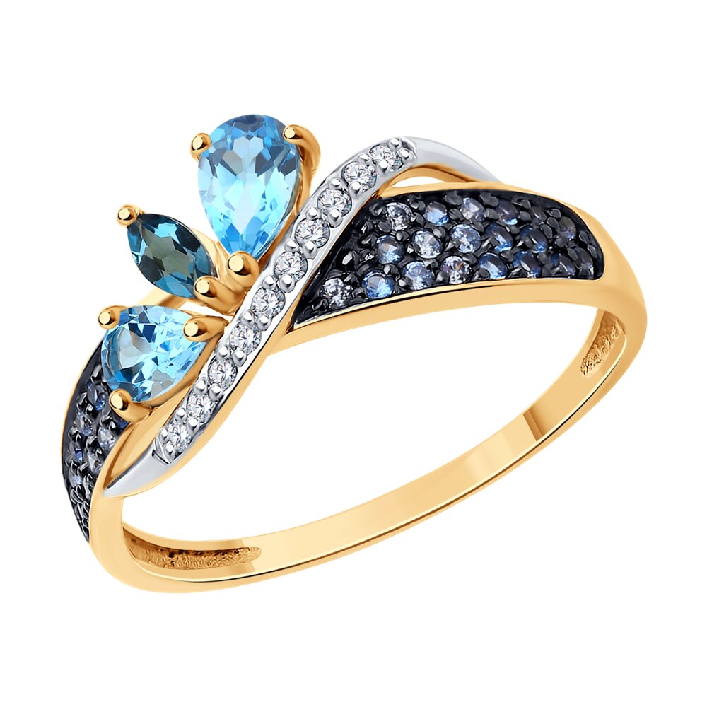 Кольцо из красного золота с топазами и фианитами