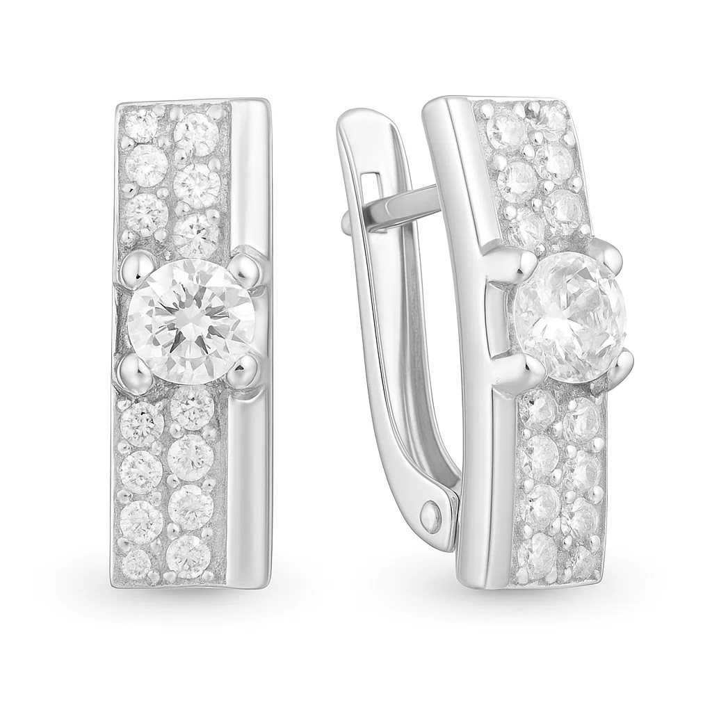 Серьги из белого золота с фианитами