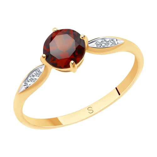 Кольцо из красного золота с гранатом и фианитами