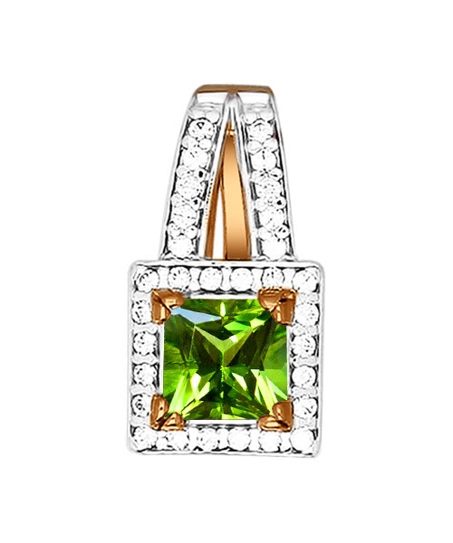 Подвеска из красного золота с хризолитом и фианитами