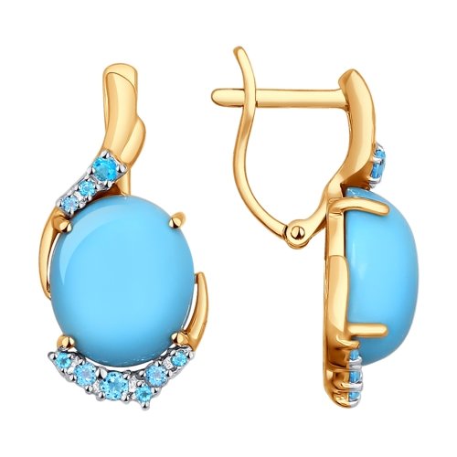 Серьги из красного золота с бирюзой и топазами