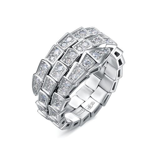 Кольцо из белого золота в форме змеи с бриллиантами