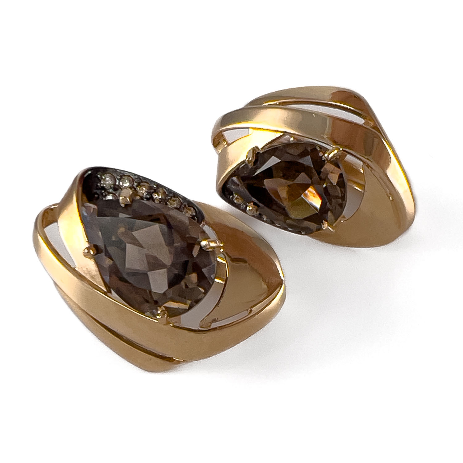 Серьги из золота с раухтопазом и фианитами