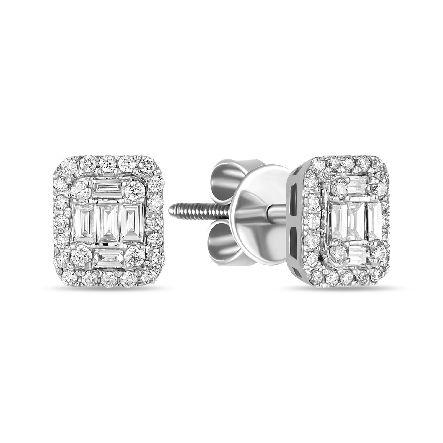 Серьги пусеты из белого золота с бриллиантами