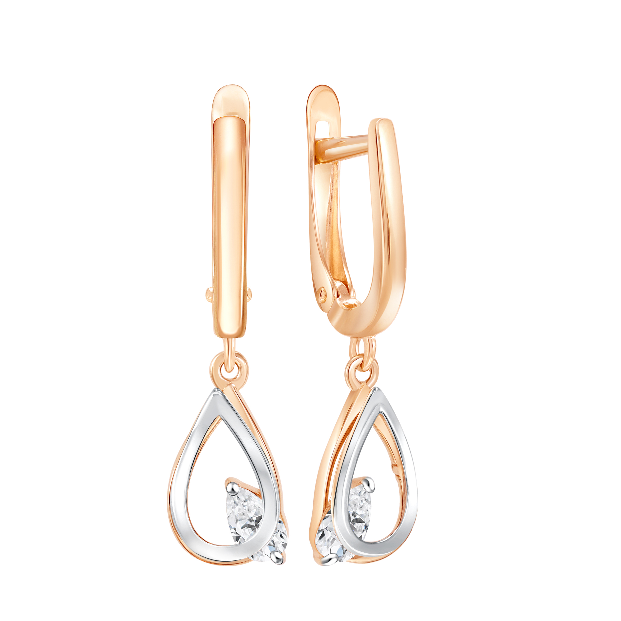 Серьги из красного золота с фианитами