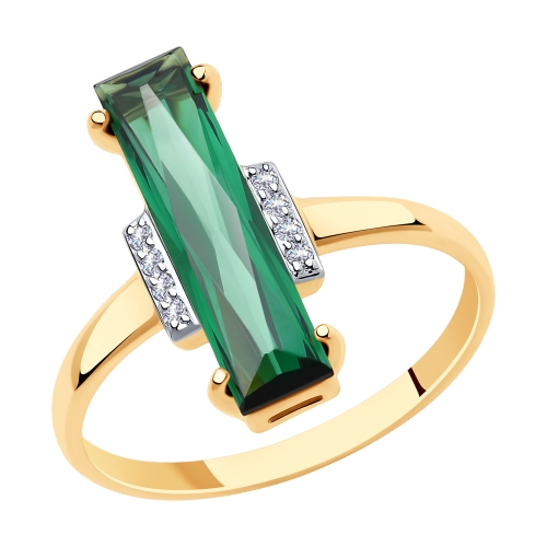 Кольцо из красного золота с ситаллом и фианитами