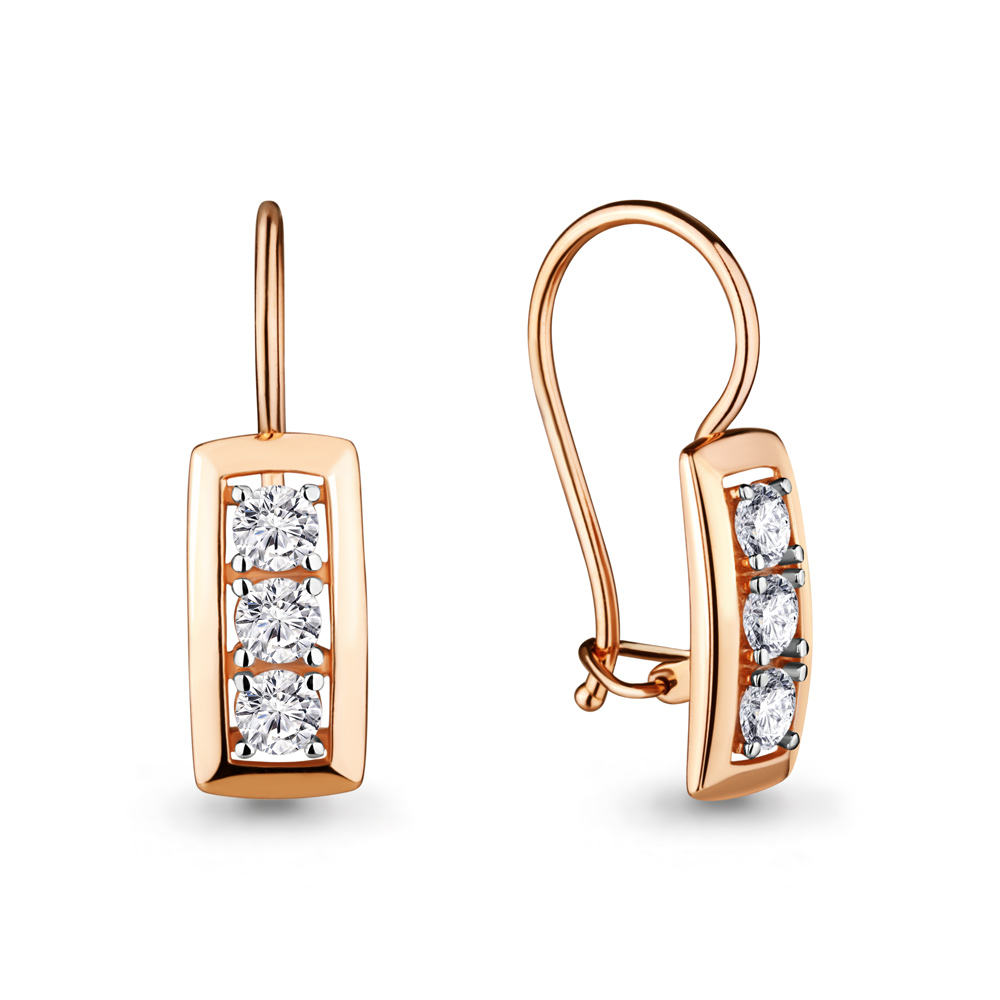 Серьги из красного золота с фианитами