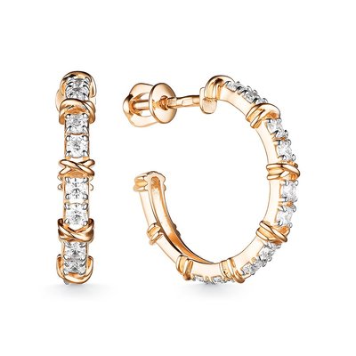 Серьги пусеты из красного золота с фианитами