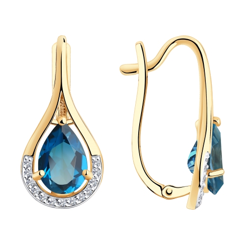 Серьги из красного золота с топазами и фианитами