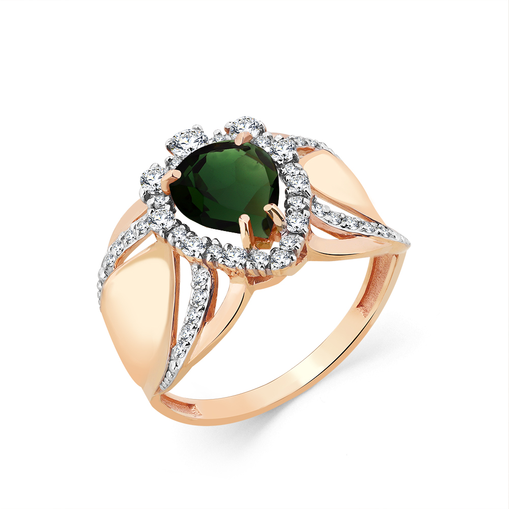 Кольцо из красного золота с турмалином и фианитами