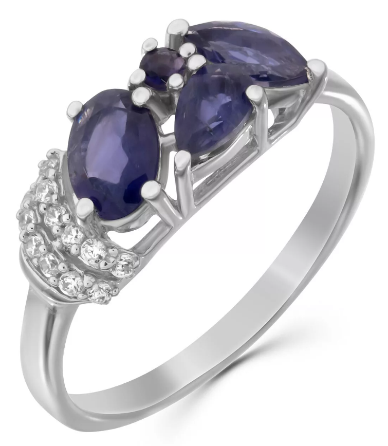 Кольцо из серебра с иолитами и кубическим цирконием