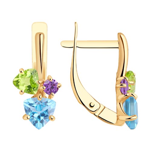 Серьги из красного золота с миксом камней