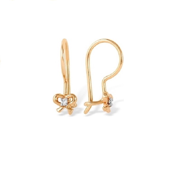 Серьги «Бантики» из красного золота 585 пробы с фианитами