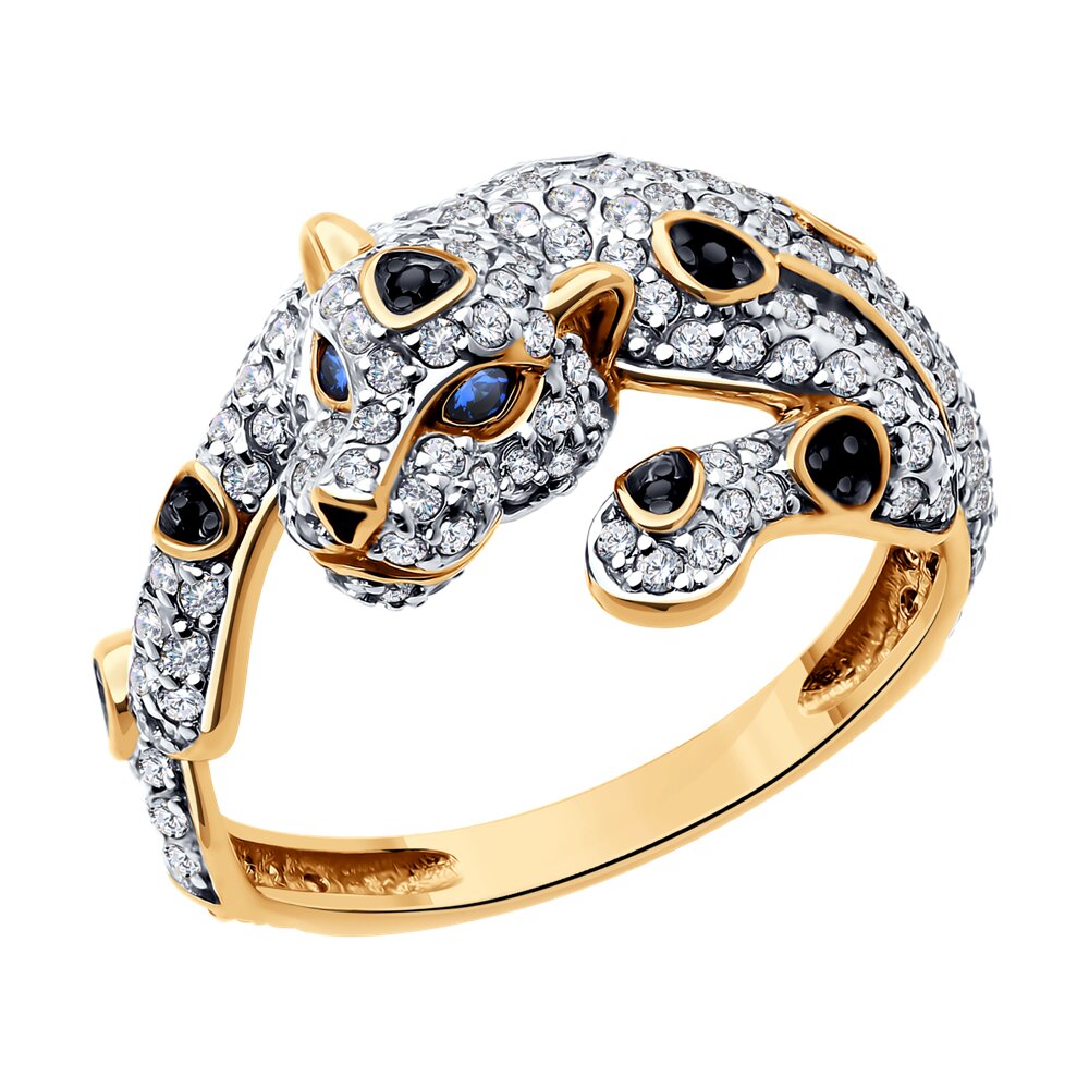 Кольцо из красного золота с миксом камней