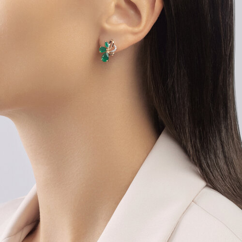 Серьги из красного золота с агатами и фианитами