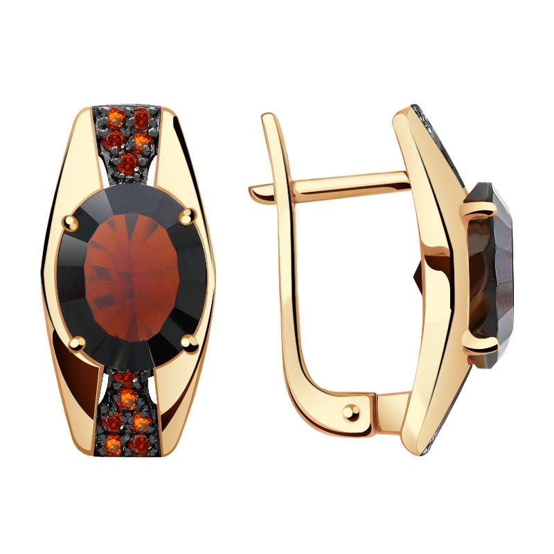 Серьги из красного золота с гранатами и фианитами