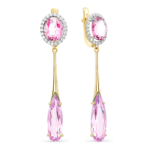 Серьги из красного золота с морганитами и фианитами