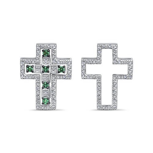 Декоративный крестик из белого золота с изумрудами и бриллиантами