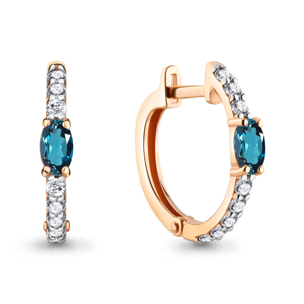 Серьги из красного золота с топазами и фианитами