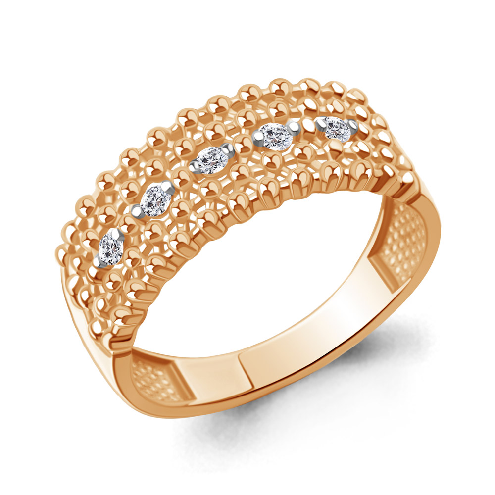 Кольцо из красного золота с фианитами