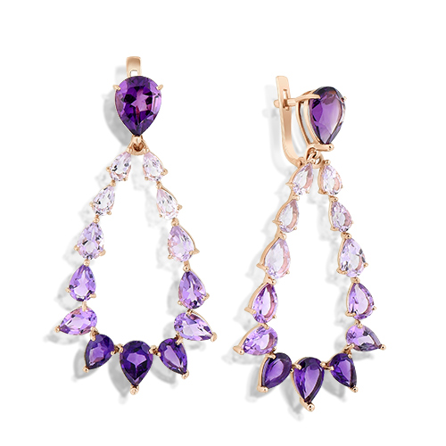 Серьги из красного золота с аметистами
