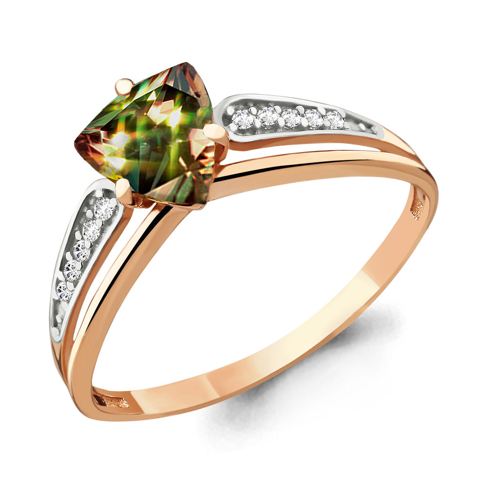 Кольцо из красного золота с султанитом и фианитами