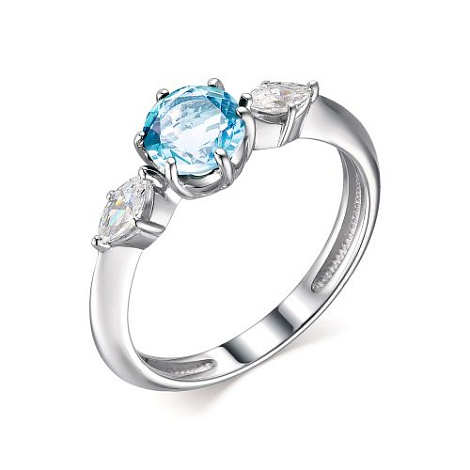 Кольцо из серебра с топазом и фианитами
