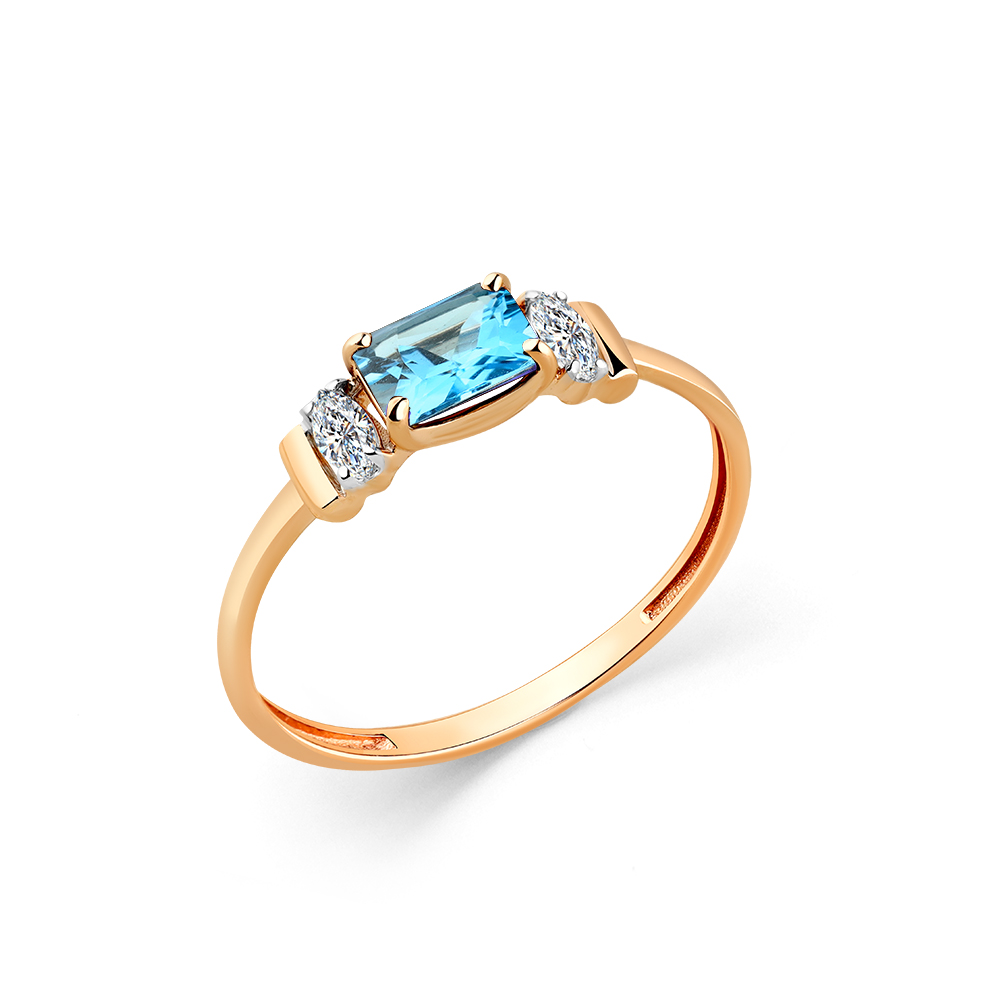 Кольцо из красного золота с топазом и фианитами