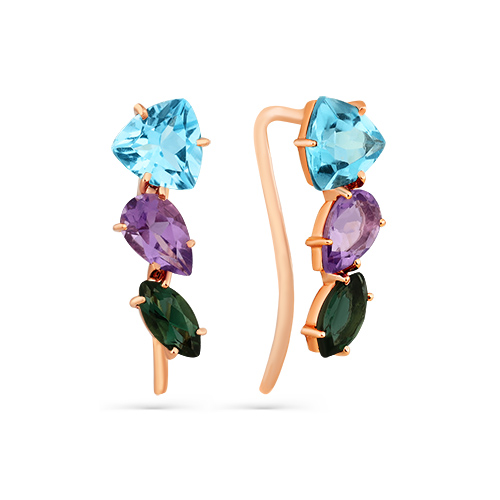 Серьги из красного золота с миксом камней