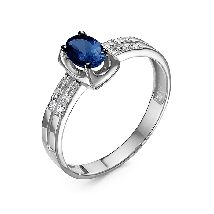 Кольцо из белого золота с сапфиром и бриллиантами