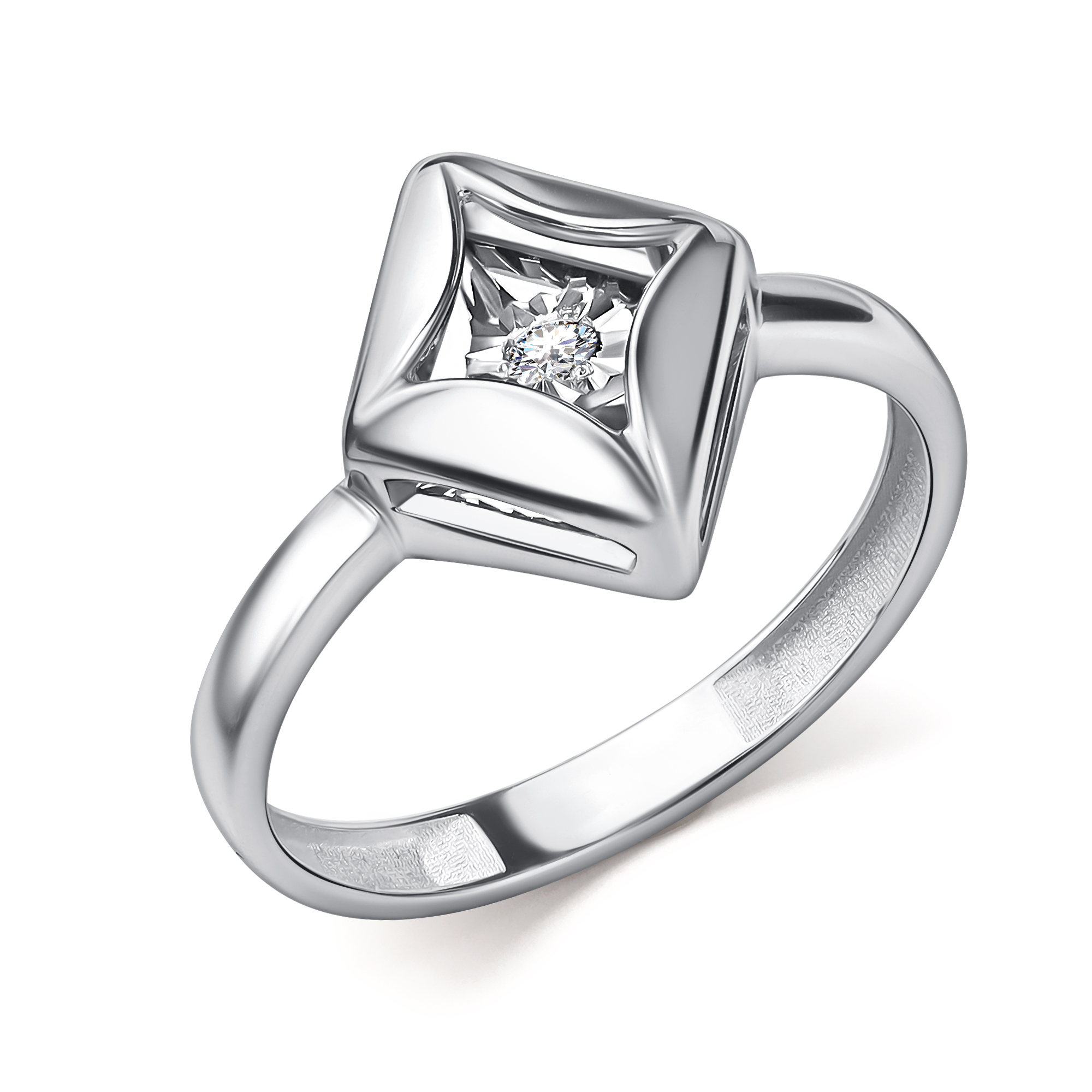 Кольцо из белого золота с танцующим бриллиантом