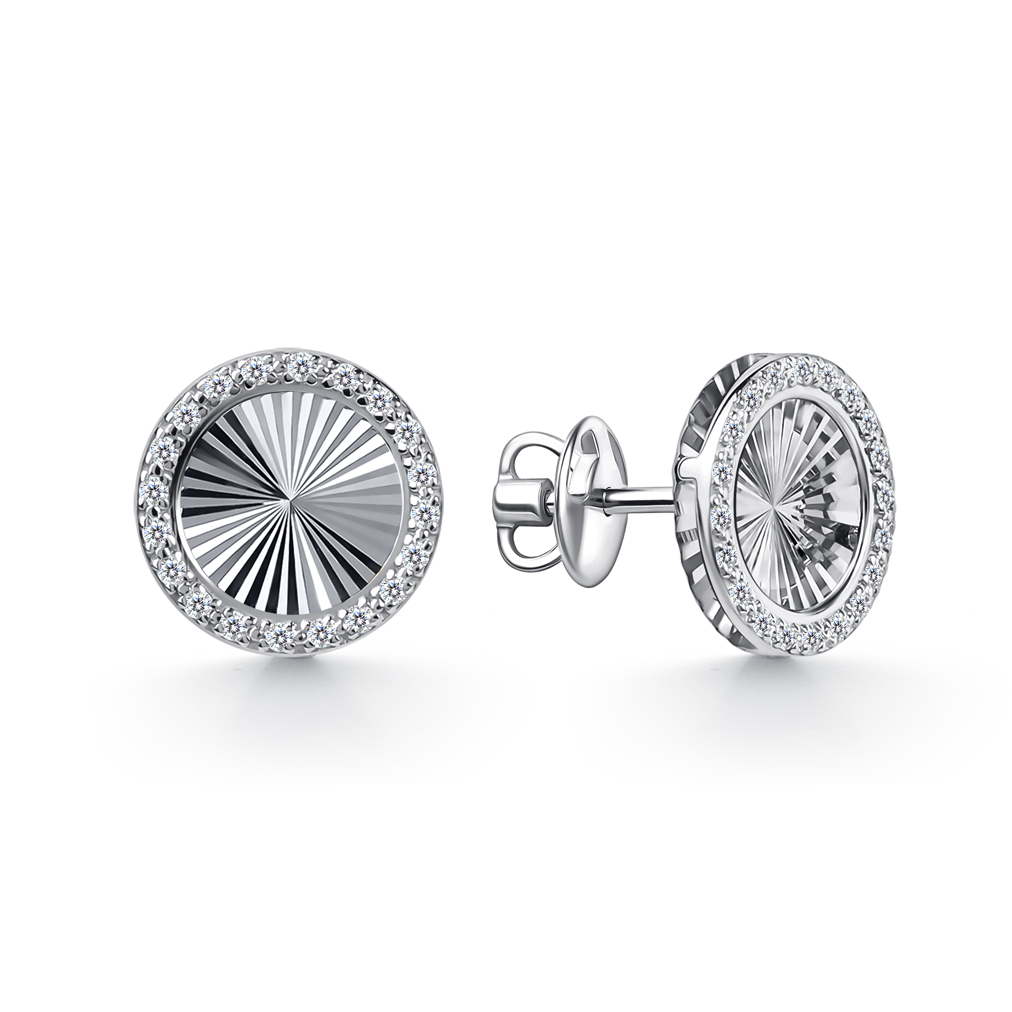 Серьги пусеты из белого золота с бриллиантами